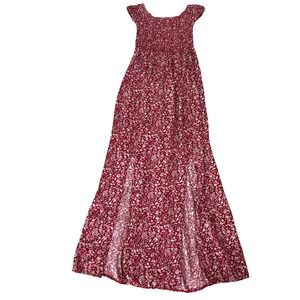 Amoli Off the Shoulder Ditzy Floral Smocked Cottagecore Midi Dress Red Small‎